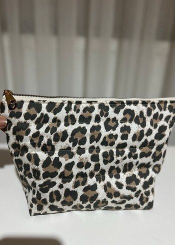 Deri Leopar Desenli Kadın Makyaj Çantası - Görsel 5