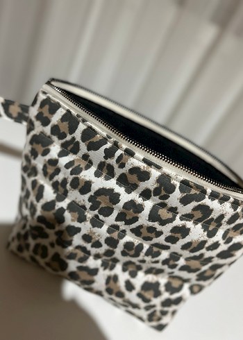 Deri Leopar Desenli Kadın Makyaj Çantası - Görsel 7