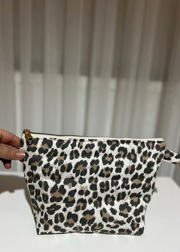 Deri Leopar Desenli Kadın Makyaj Çantası - Görsel 4