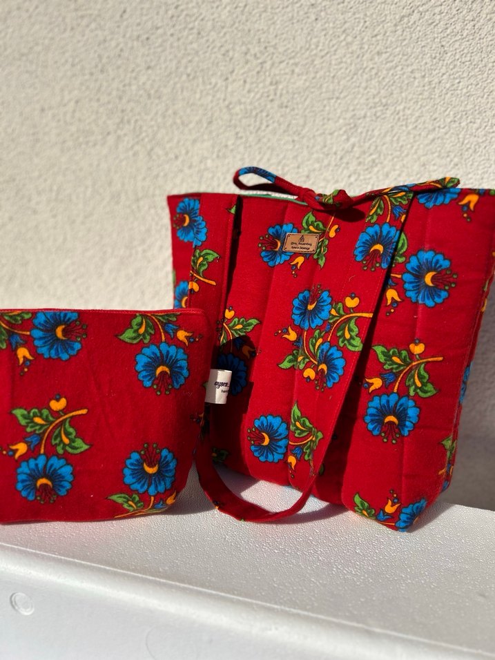 Renkli Baskılı Kırmızı Bohem Kadın Çanta - Görsel 4