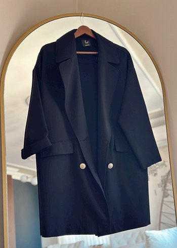Diğer Siyah Düğmeli Oversize Kadın Tunik Ceket