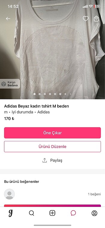 Adidas Adidas Beyaz kadın tshirt M beden