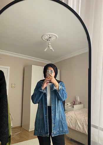 Trendyol & Milla Kadın Mavi Transparan Uzun Denim Ceket
