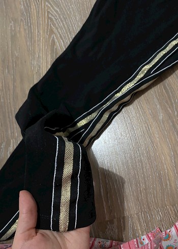 Koton Siyah Parlak simli gold Yan Şeritli Tayt