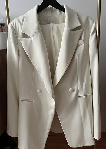 Düğmeli krem/ekru Kadın Blazer Ceket