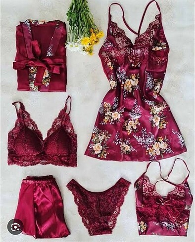 6?lı çeyizlik sabahlıklı pijama takımı set gecelikli