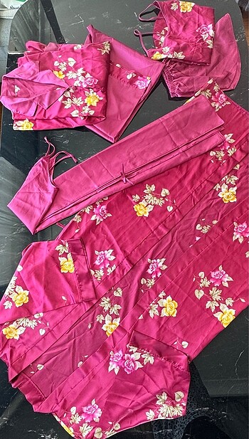 m Beden bordo Renk 6?lı çeyizlik sabahlıklı pijama takımı set gecelikli