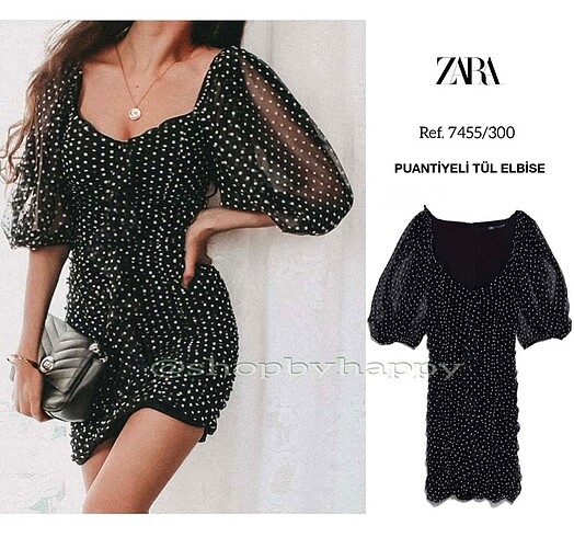 Zara puantiyeli balon kollu gece elbisesi