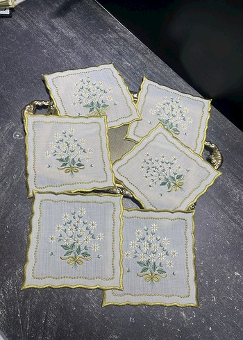 6 kişilik Nakışlı Vintage Beyaz sarı simli Amerikan Servis takım - Görsel 2