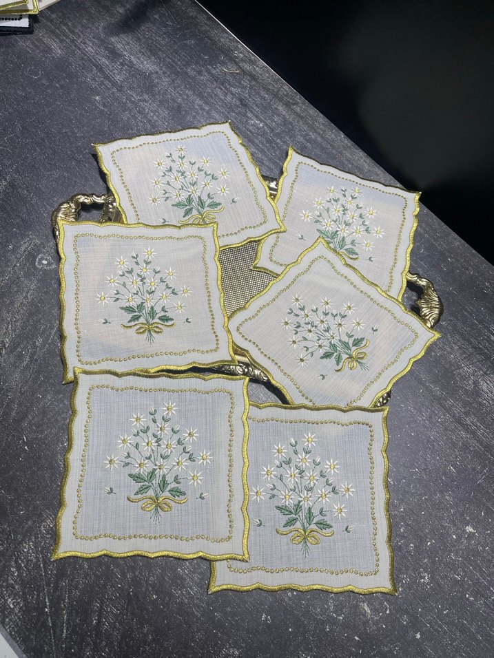 6 kişilik Nakışlı Vintage Beyaz sarı simli Amerikan Servis takım - Görsel 2