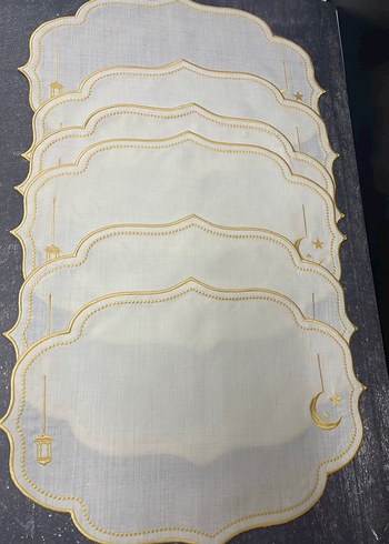 6 kişilik Nakışlı Beyaz sarı ramazan mübarek yazılı Sofra Takımı - Görsel 7