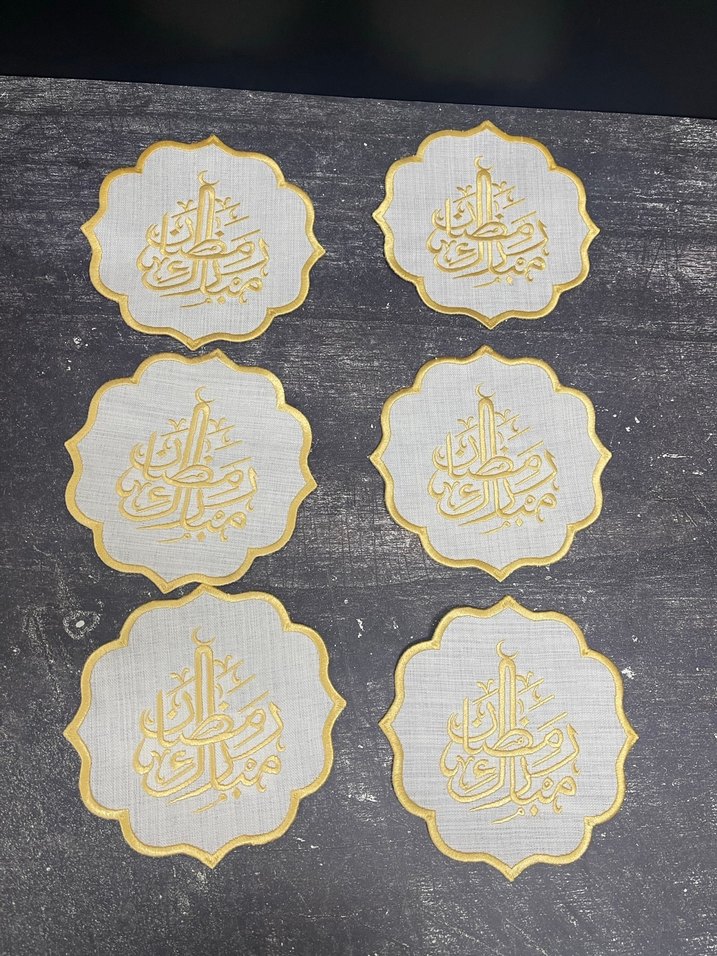 6 kişilik Nakışlı Beyaz sarı ramazan mübarek yazılı Sofra Takımı - Görsel 4