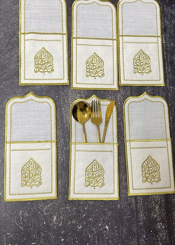 6 kişilik Ramazan mübarek Nakışlı Beyaz Masa Örtüsü Seti - Görsel 2