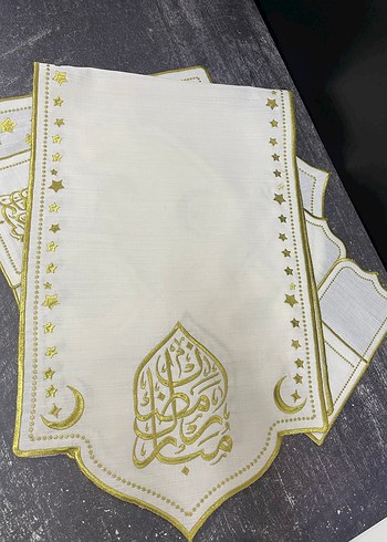 6 kişilik Ramazan mübarek Nakışlı Beyaz Masa Örtüsü Seti - Görsel 5