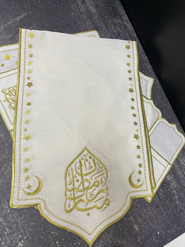 6 kişilik Ramazan mübarek Nakışlı Beyaz Masa Örtüsü Seti - Görsel 5