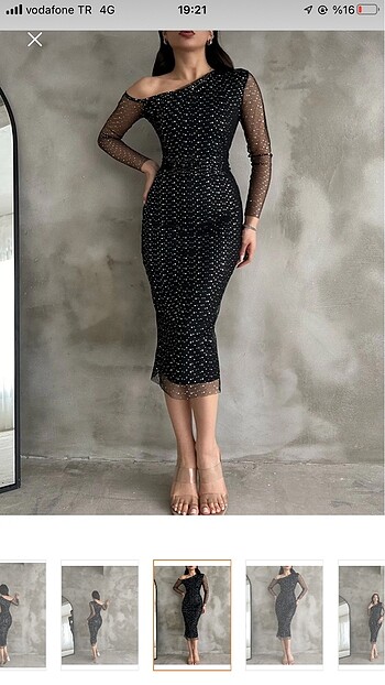 Zara TEK OMUZ MIDI PARLAK ELBİSE