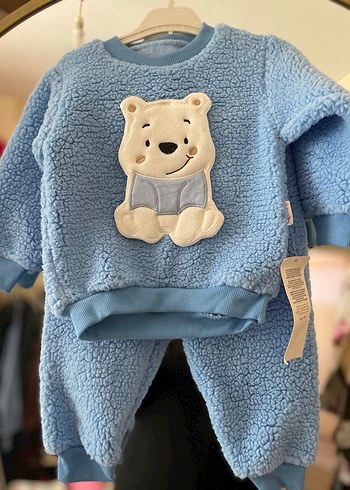 Mavi Peluş Bebek Erkek Takımı Ayıcık Detaylı