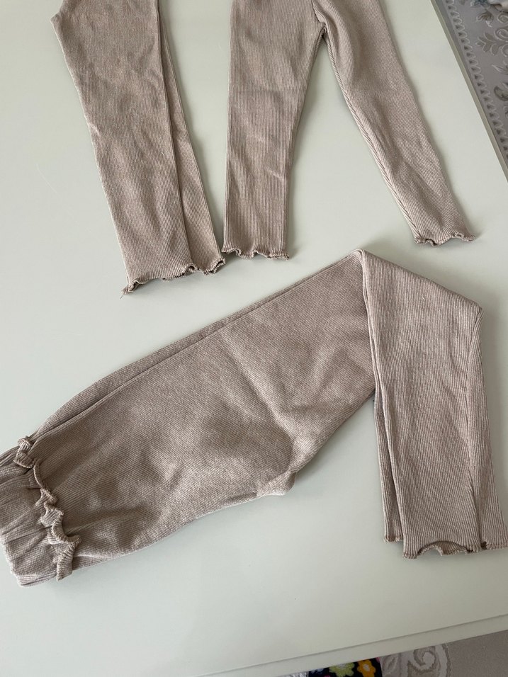 Kız Çocuk Bej Keten Salaş Tayt - Görsel 2