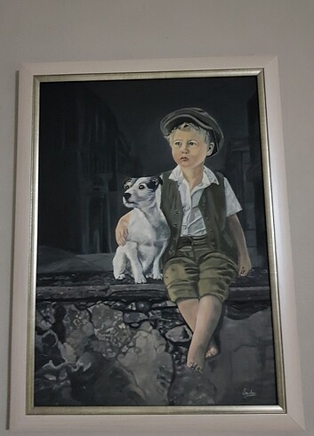  Beden Çocuk ve Köpek Yağlı Boya Tablosu 50x70