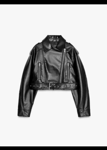 Zara Siyah Kemerli Kısa Deri Biker Ceket