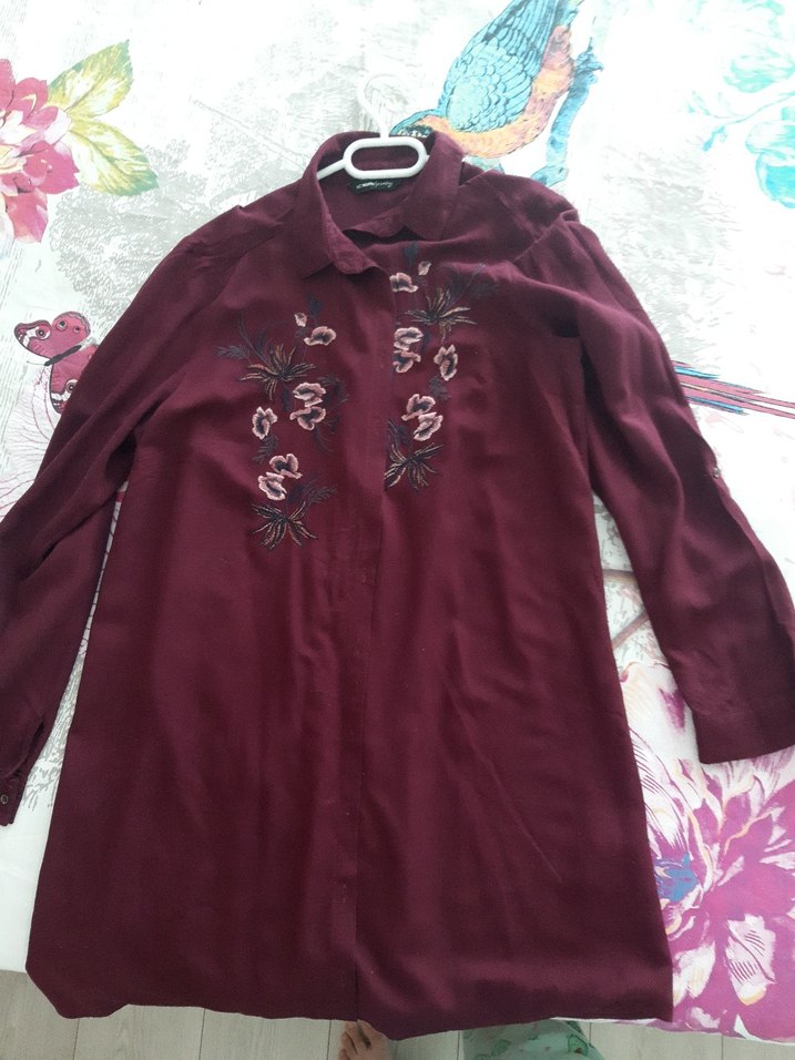 Kadın Bordo Düğmeli nakisli Gömlek - Görsel 5