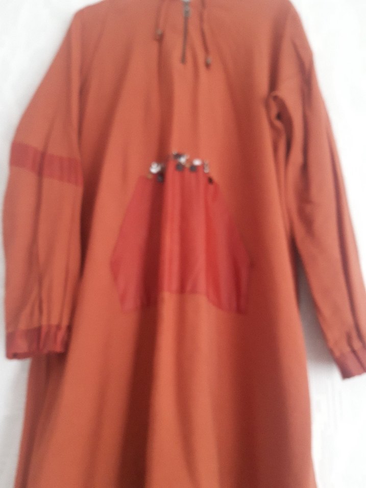 Uzun Kol Kapüşonlu Kiremit rengi Bohem Tunik - Görsel 2
