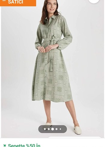 yeşil Bohem Uzun Keten Elbise - Görsel 9