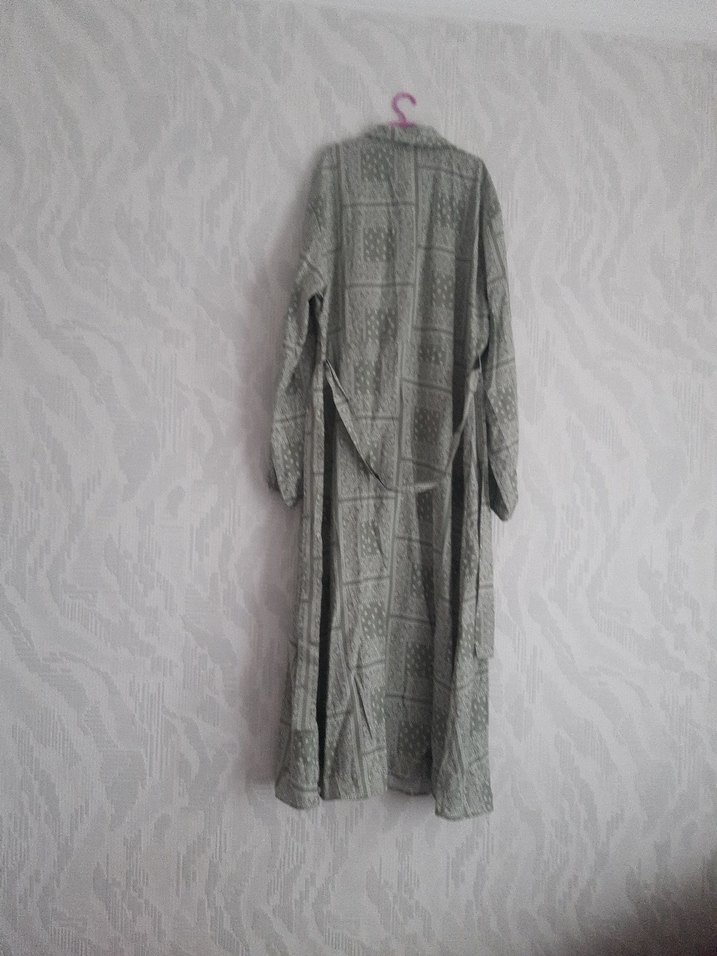 yeşil Bohem Uzun Keten Elbise - Görsel 3