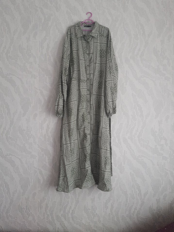 yeşil Bohem Uzun Keten Elbise - Görsel 2