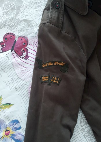 Düğmeli haki yeşil coton Kadın Ceket - Görsel 8