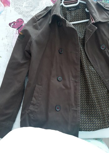 Düğmeli haki yeşil coton Kadın Ceket - Görsel 4