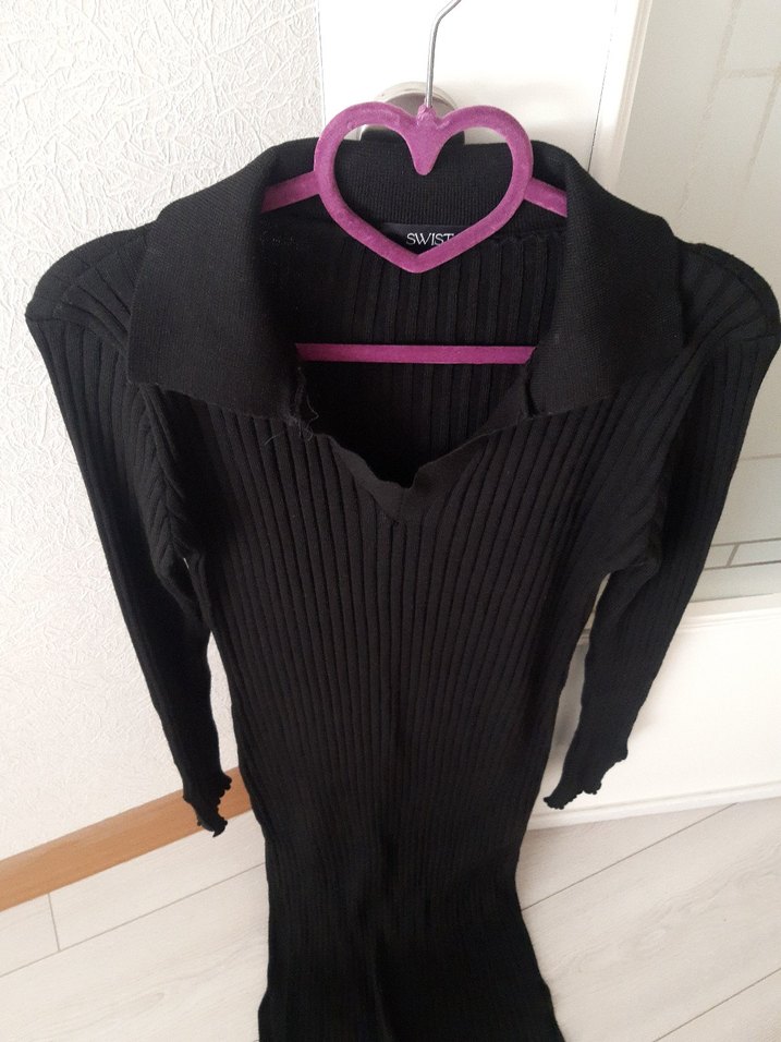 Siyah triko Kadın Uzun Elbise - Görsel 4