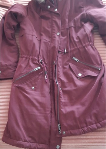 Bordo Kadın Midi Kaban Kürk Detaylı - Görsel 5