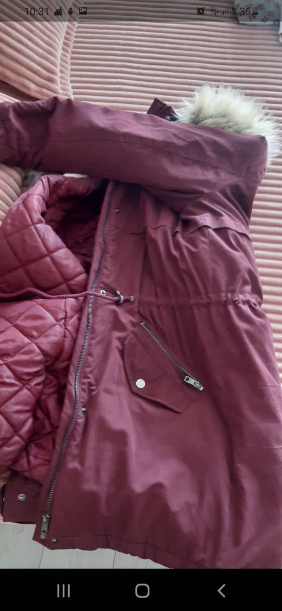 Bordo Kadın Midi Kaban Kürk Detaylı - Görsel 4