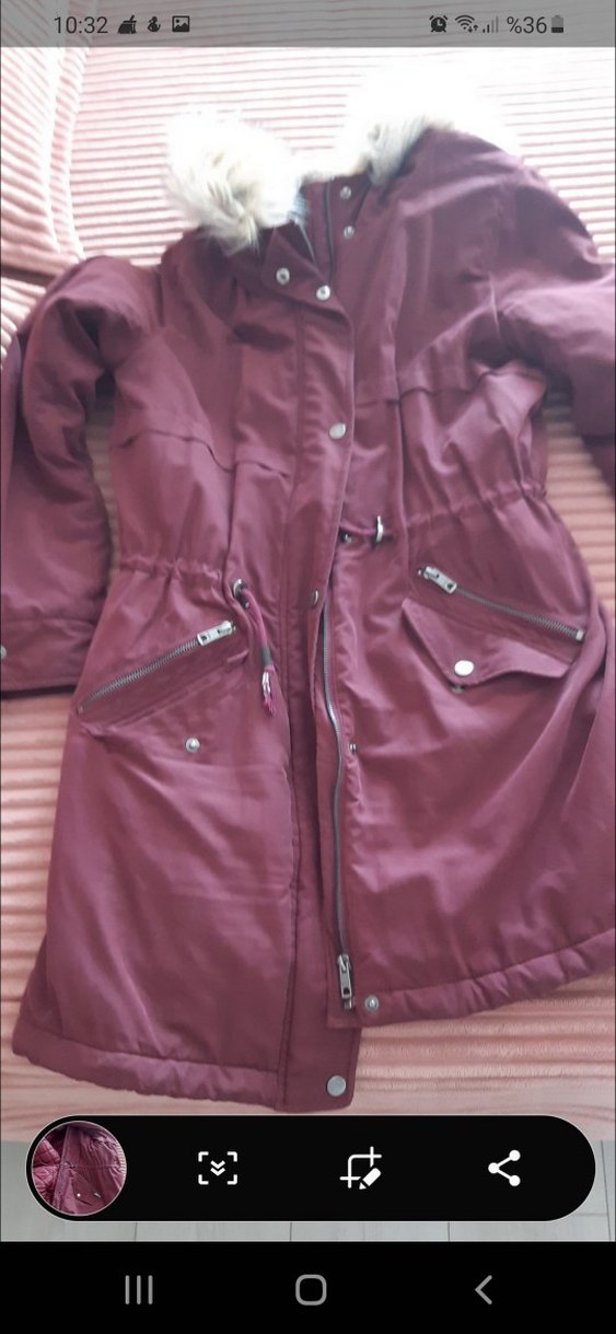 Bordo Kadın Midi Kaban Kürk Detaylı - Görsel 5