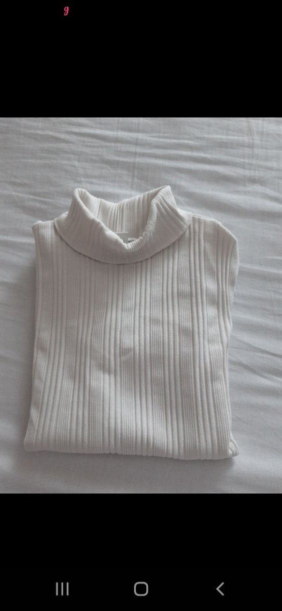 kiz cocuk Beyaz Pliseli Boğazlı Triko - Görsel 5