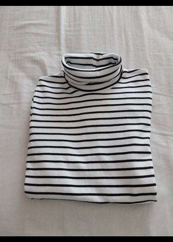 Beyaz siyah Çizgili Boğazlı cocuk kazak - Görsel 7