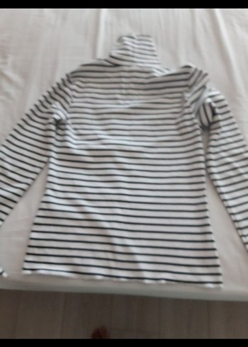 Beyaz siyah Çizgili Boğazlı cocuk kazak - Görsel 4