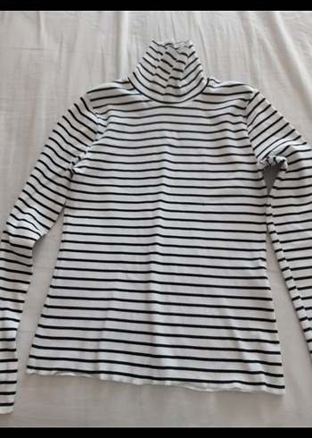 Beyaz siyah Çizgili Boğazlı cocuk kazak - Görsel 3