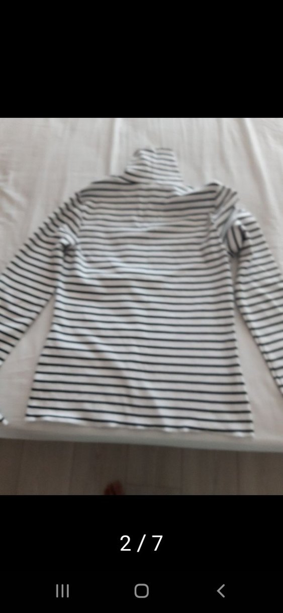 Beyaz siyah Çizgili Boğazlı cocuk kazak - Görsel 4