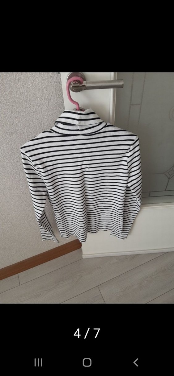 Beyaz siyah Çizgili Boğazlı cocuk kazak - Görsel 2