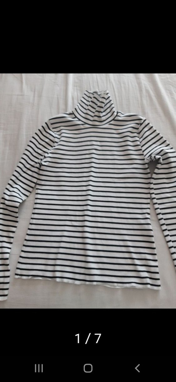 Beyaz siyah Çizgili Boğazlı cocuk kazak - Görsel 3