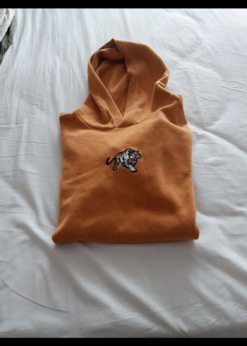 hardal rengi Kapüşonlu kadife Rahat Kesim Sweatshirt - Görsel 8