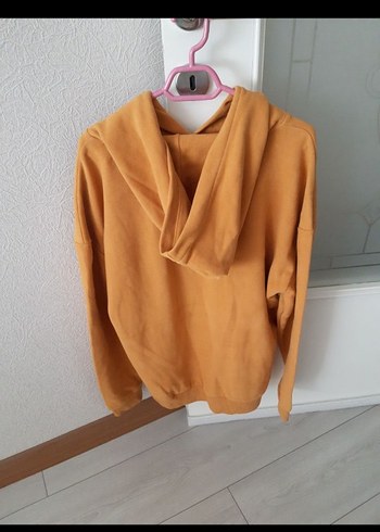 hardal rengi Kapüşonlu kadife Rahat Kesim Sweatshirt - Görsel 2