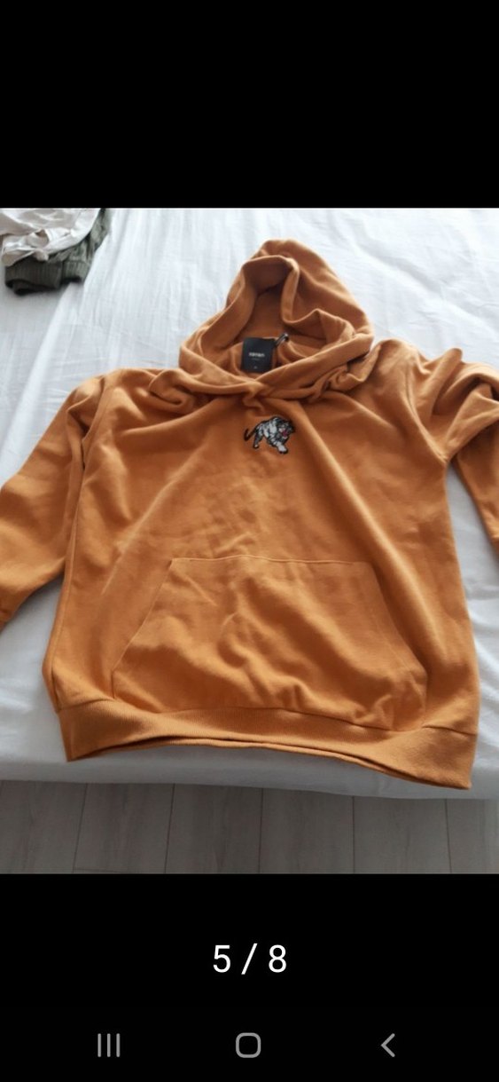 hardal rengi Kapüşonlu kadife Rahat Kesim Sweatshirt - Görsel 4