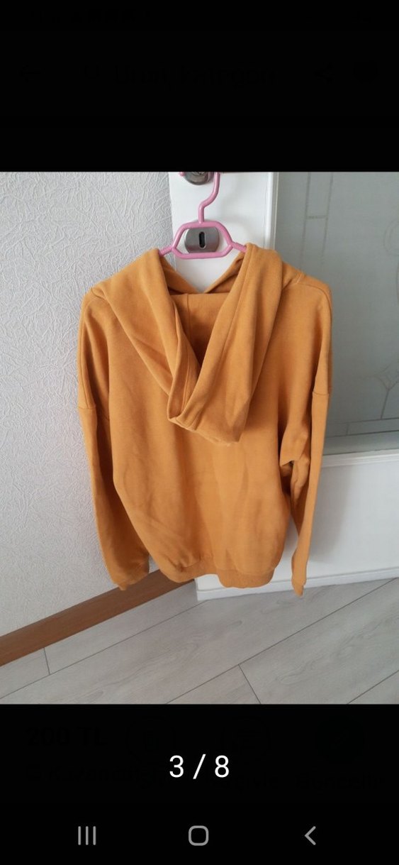 hardal rengi Kapüşonlu kadife Rahat Kesim Sweatshirt - Görsel 2