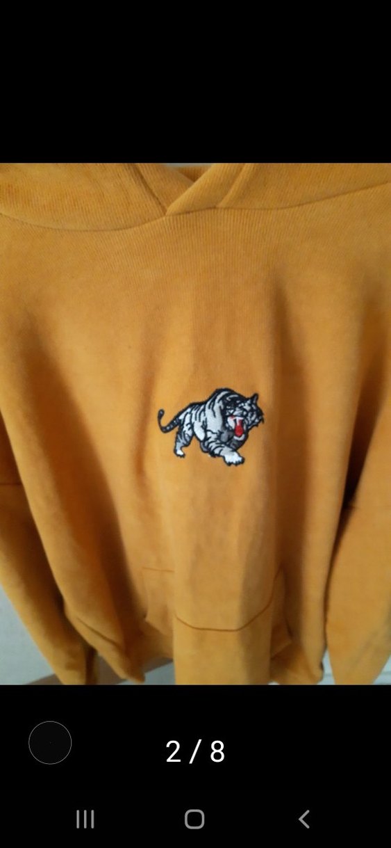 hardal rengi Kapüşonlu kadife Rahat Kesim Sweatshirt - Görsel 3