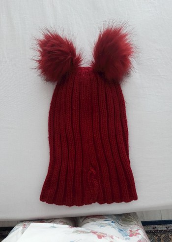 Kırmızı Ponponlu Örgü Kiz Bere - Görsel 4