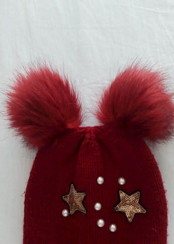 Kırmızı Ponponlu Örgü Kiz Bere - Görsel 3