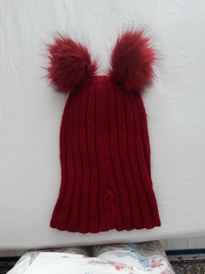 Kırmızı Ponponlu Örgü Kiz Bere - Görsel 4